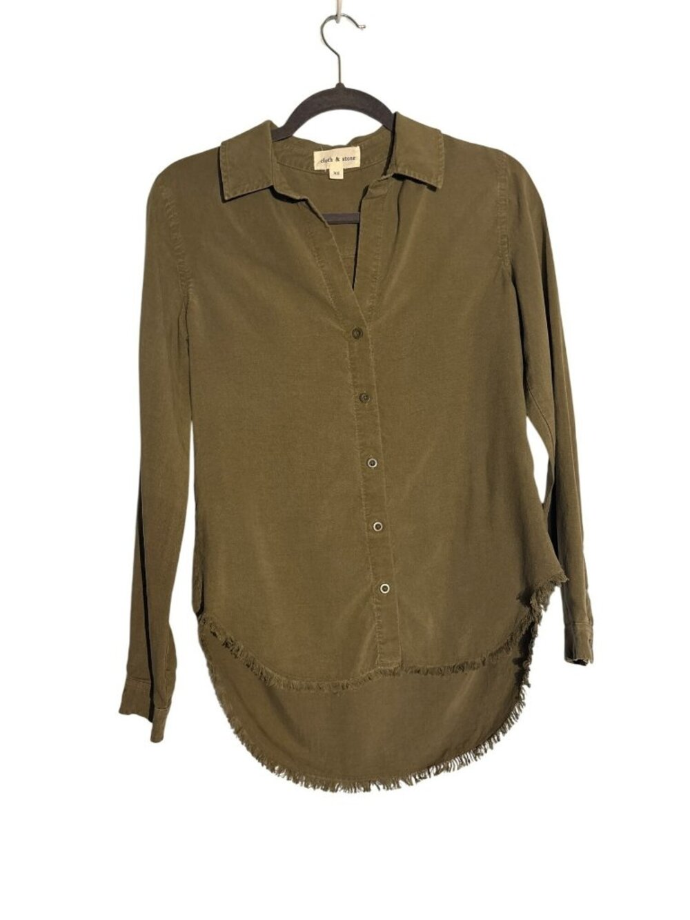 Cloth & Stone Olive Green Tencel Lyocell Button-Down Long Sleeve Shirt XS